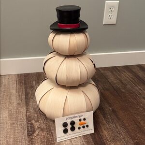 Longaberger Top Hat Snowman Christmas Basket White Handmade Decor